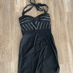 Arden B Black Striped Halter Mini Dress